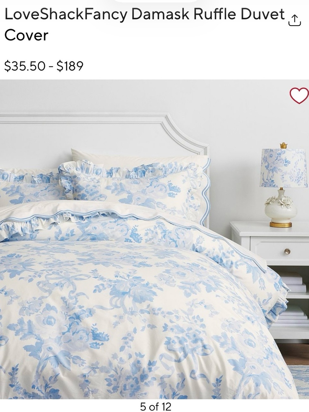 Pottery Barn LoveShackFancy Twin XL Garden Damask Duvet Cover with Sham